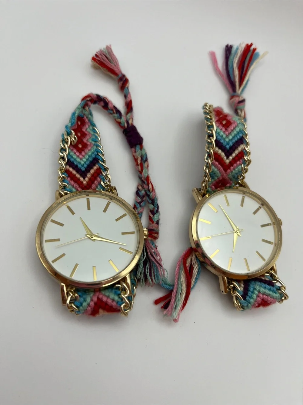 2 Gold Case Boho Friendship Bracelet Watch - Multicolor